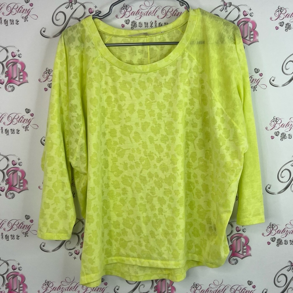 RACHEL Rachel Roy animal print cheetah leopard light neon Lime Long Sleeve Tee
